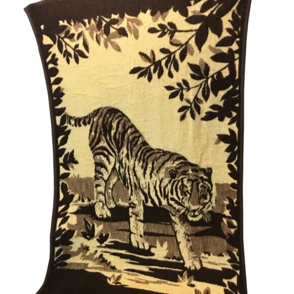 Vtg Homemaker Industries Safari Tiger Reversible Blanket Plush Throw Germany - Picture 1 of 13